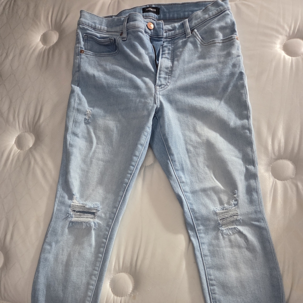 Express Light Blue Ripped Skinny Jeans